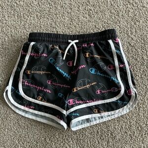 Champion Women's Black Shorts with Colorful Logo Pattern
